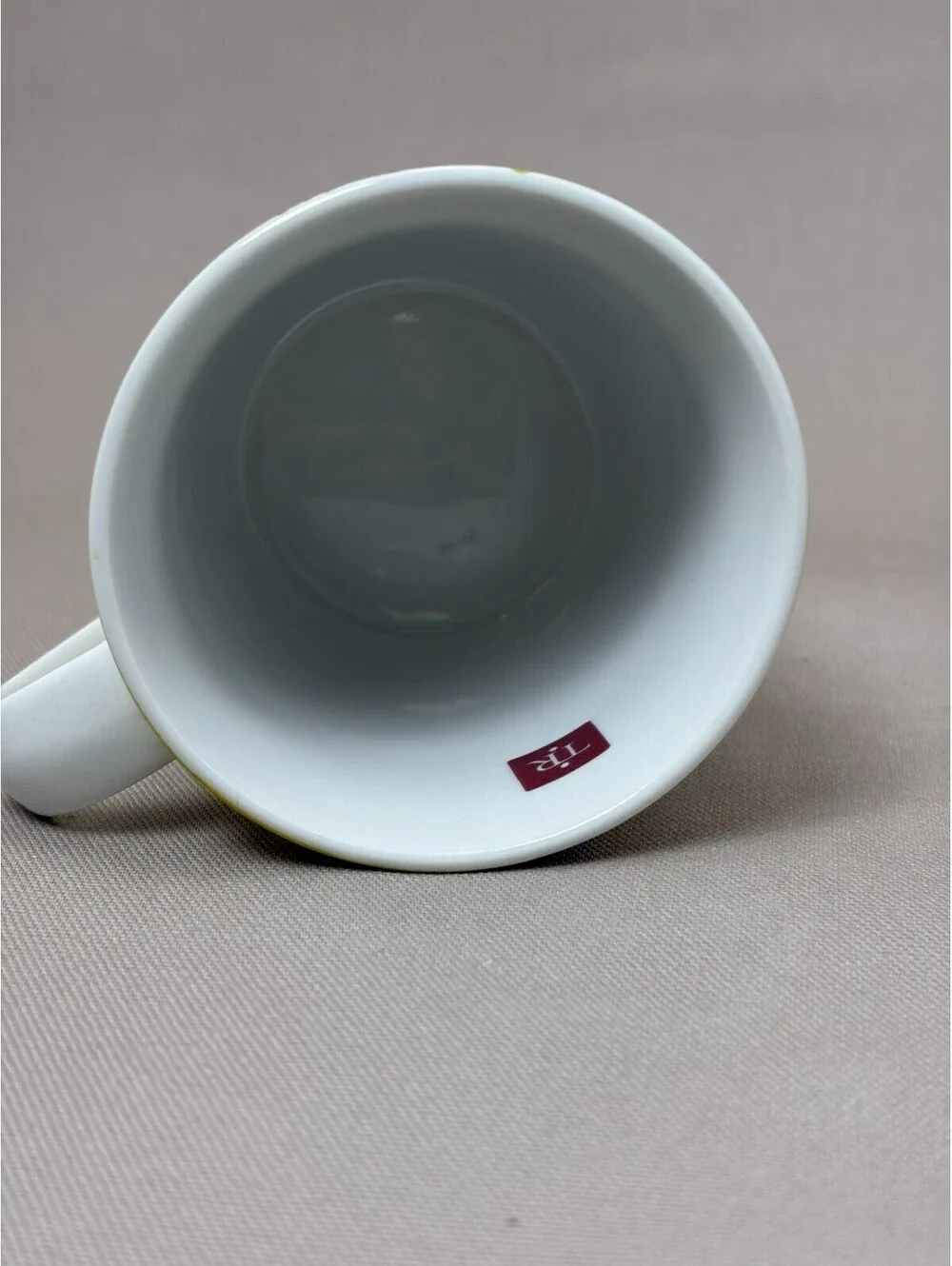 Trish Richman Porcelain Coffee Mug Chartreuse Yellow Plum Orchid Tea Cup 12 oz